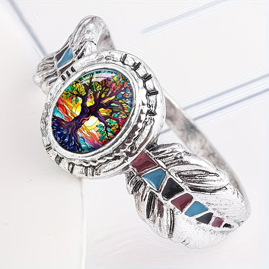 Oval Tree of Life Feather Ring