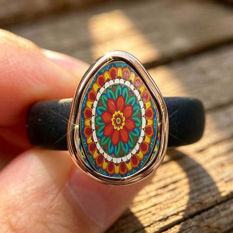 Colorful Floral Medallion Teardrop Ring