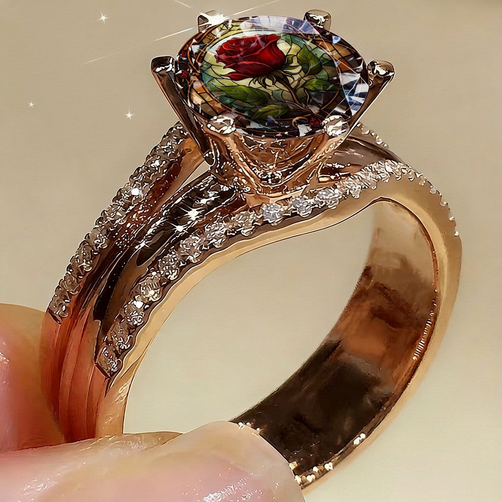 Red Rose Stained Glass Dome Ring