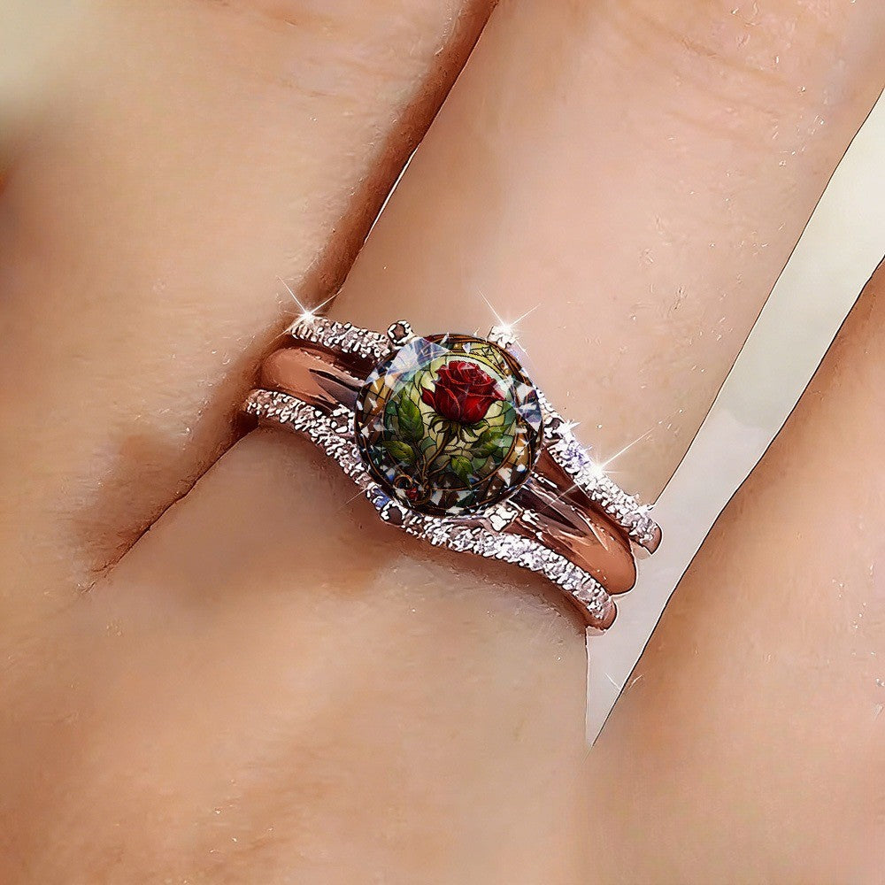 Red Rose Stained Glass Dome Ring