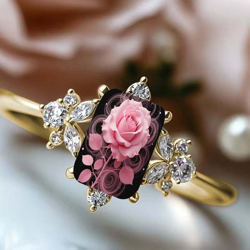 Pink Rose Crystal Vine Ring