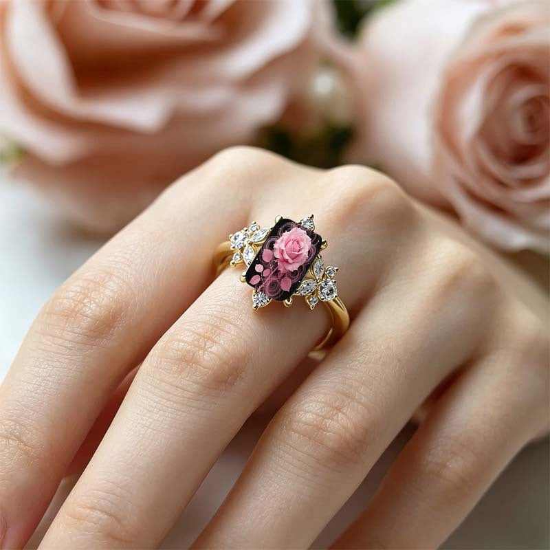 Pink Rose Crystal Vine Ring