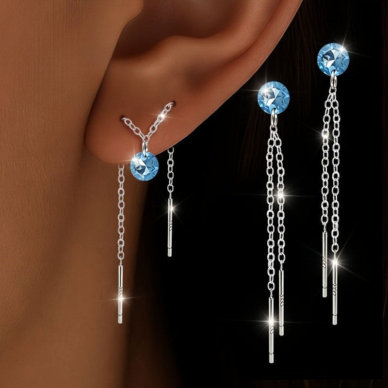 Blue Zircon Chain Drop Earrings