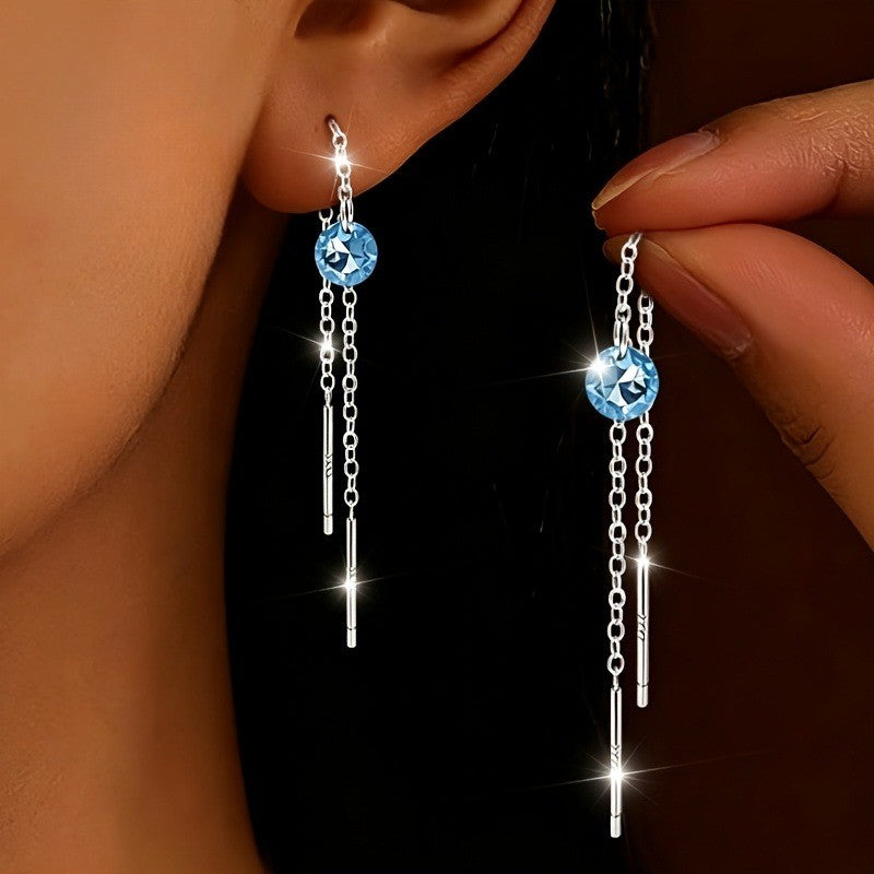 Blue Zircon Chain Drop Earrings