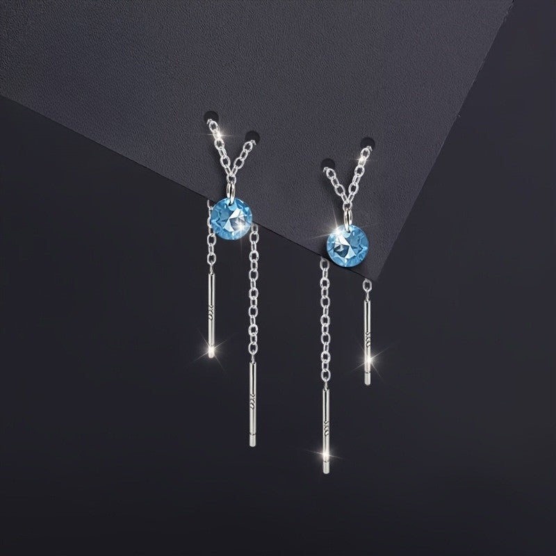 Blue Zircon Chain Drop Earrings