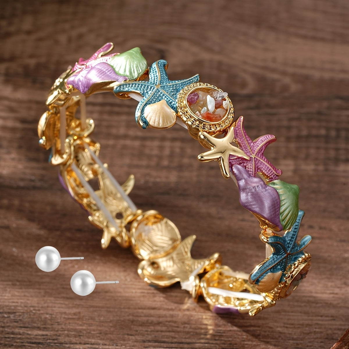 Starfish & Seashell Cuff Bracelet