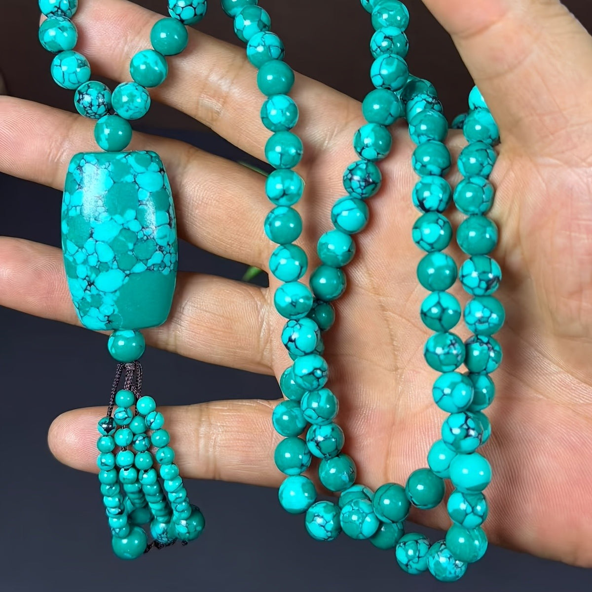 Turquoise Spiderweb Rectangle Necklace