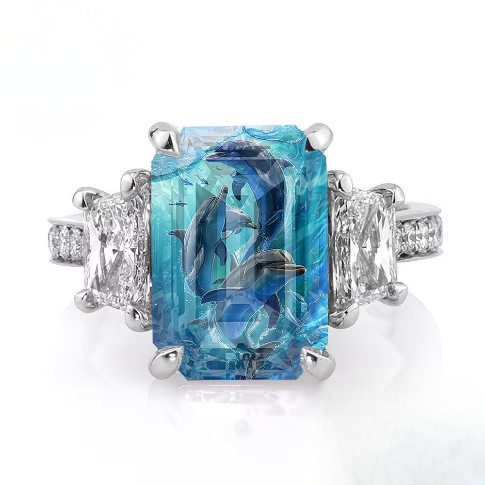 Blue Dolphin Rectangular Ring