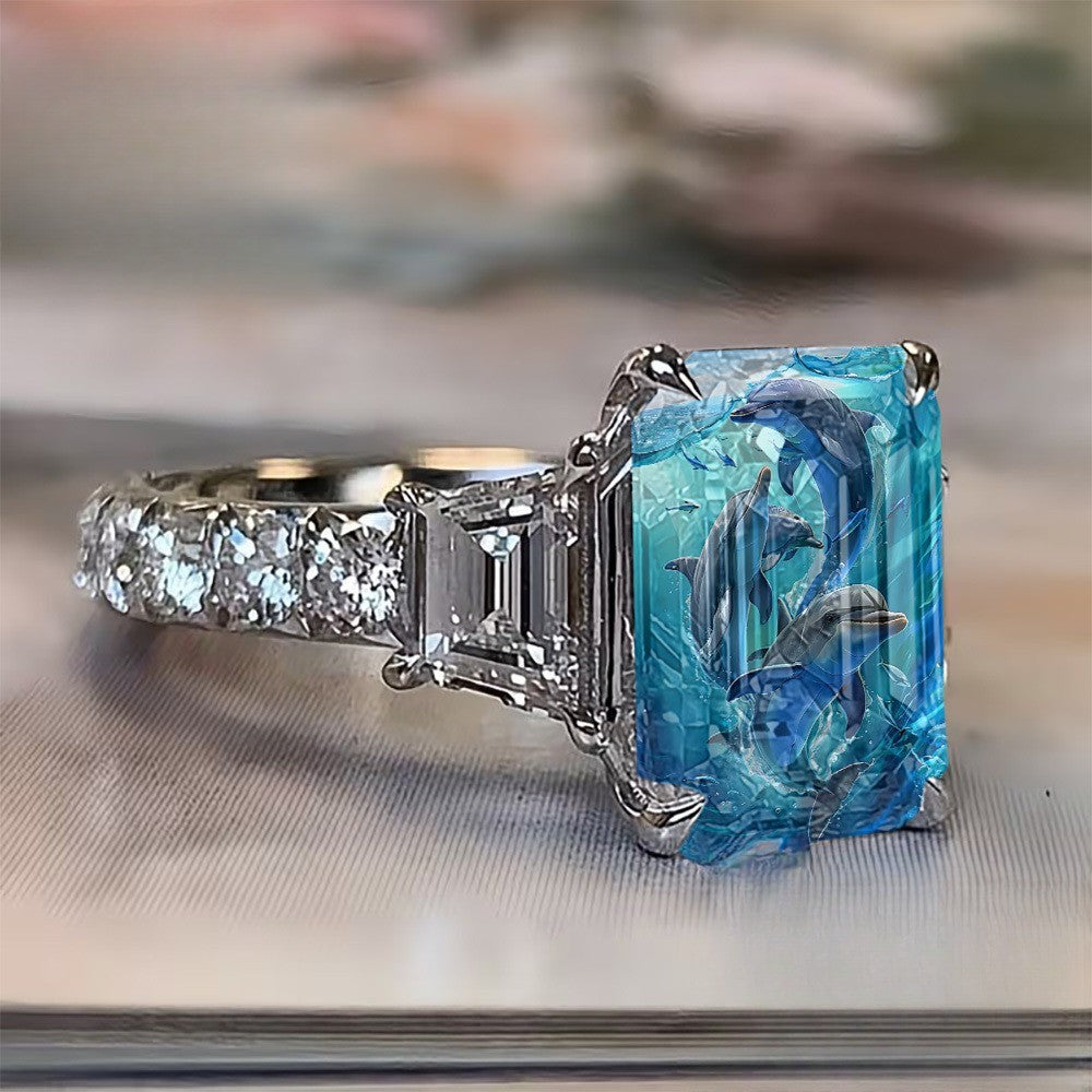 Blue Dolphin Rectangular Ring
