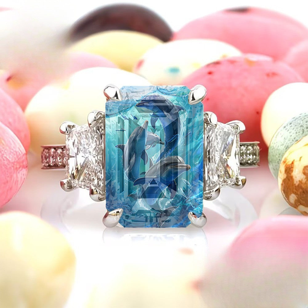 Blue Dolphin Rectangular Ring