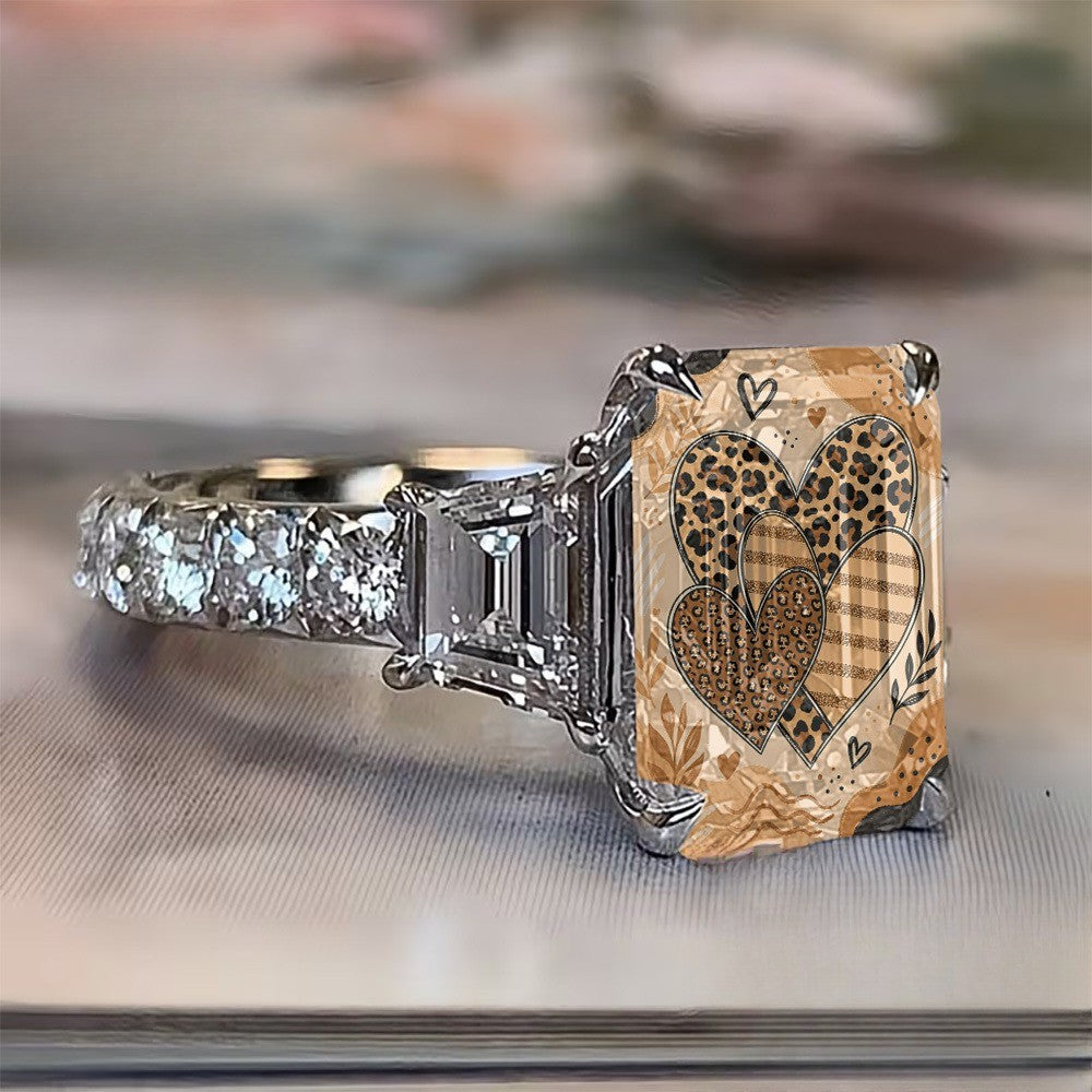 Her Leopard Heart Square Ring