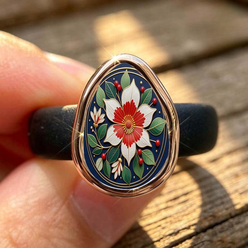 Navy Floral Enamel Ring