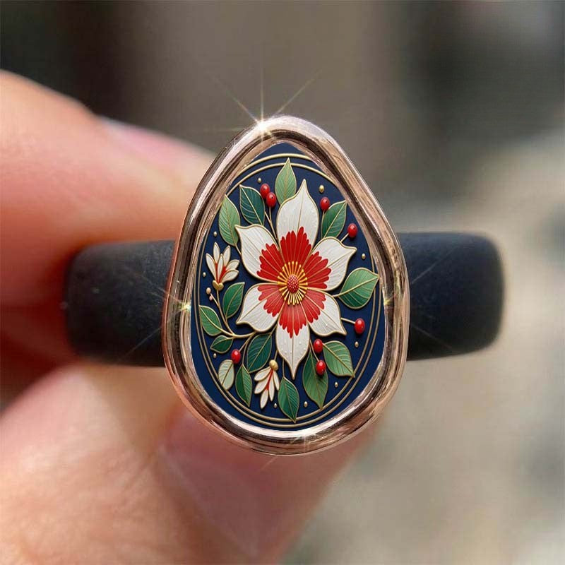 Navy Floral Enamel Ring
