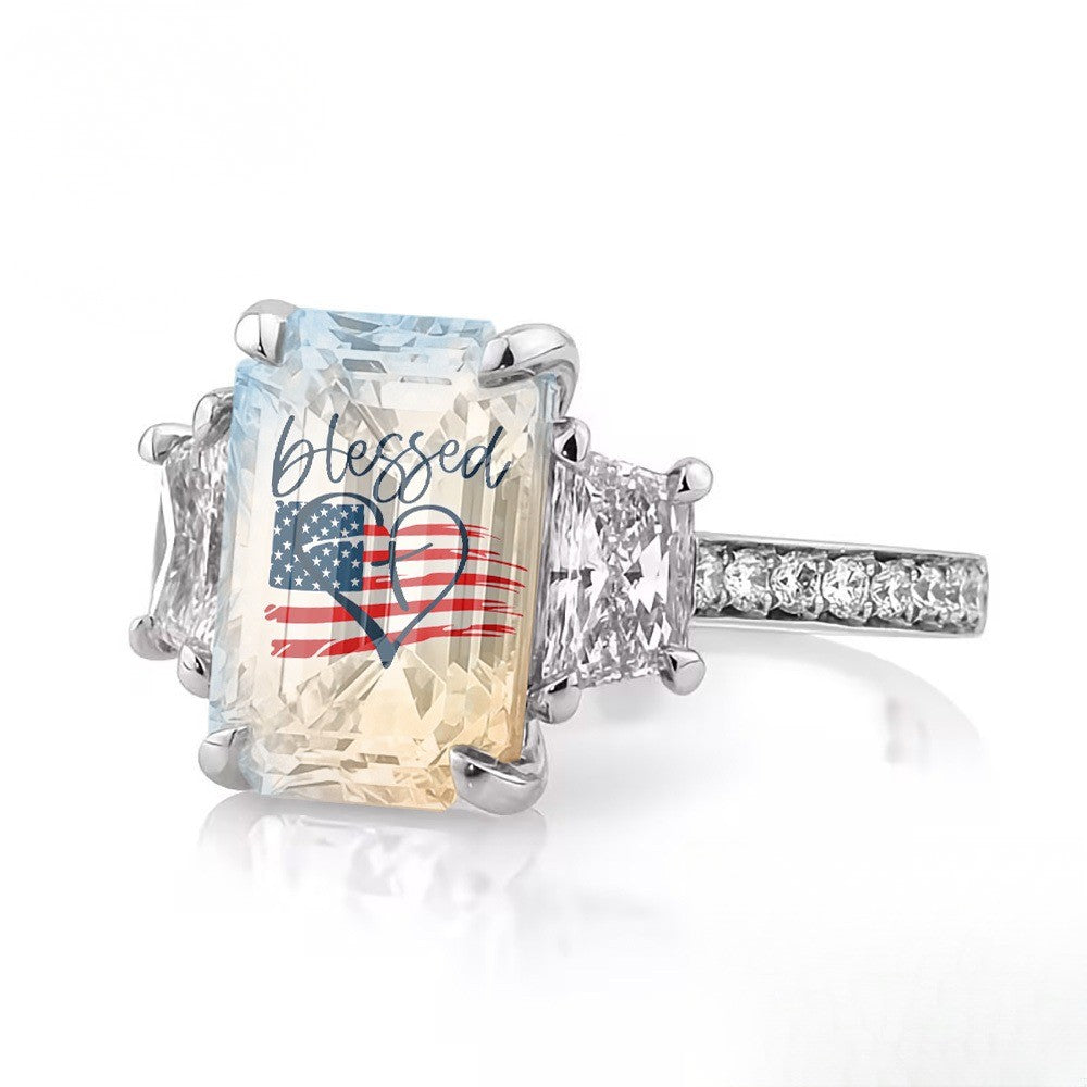 Blessed Flag Heart Square Ring