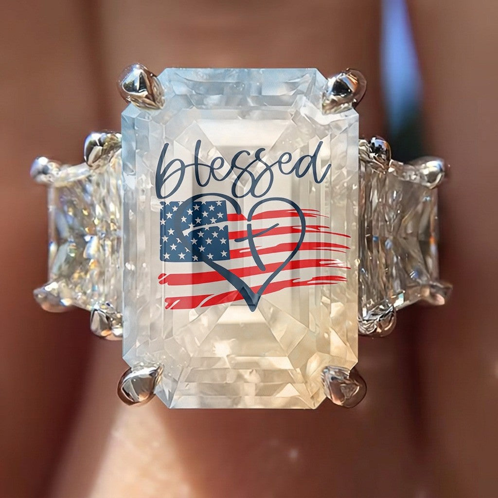 Blessed Flag Heart Square Ring