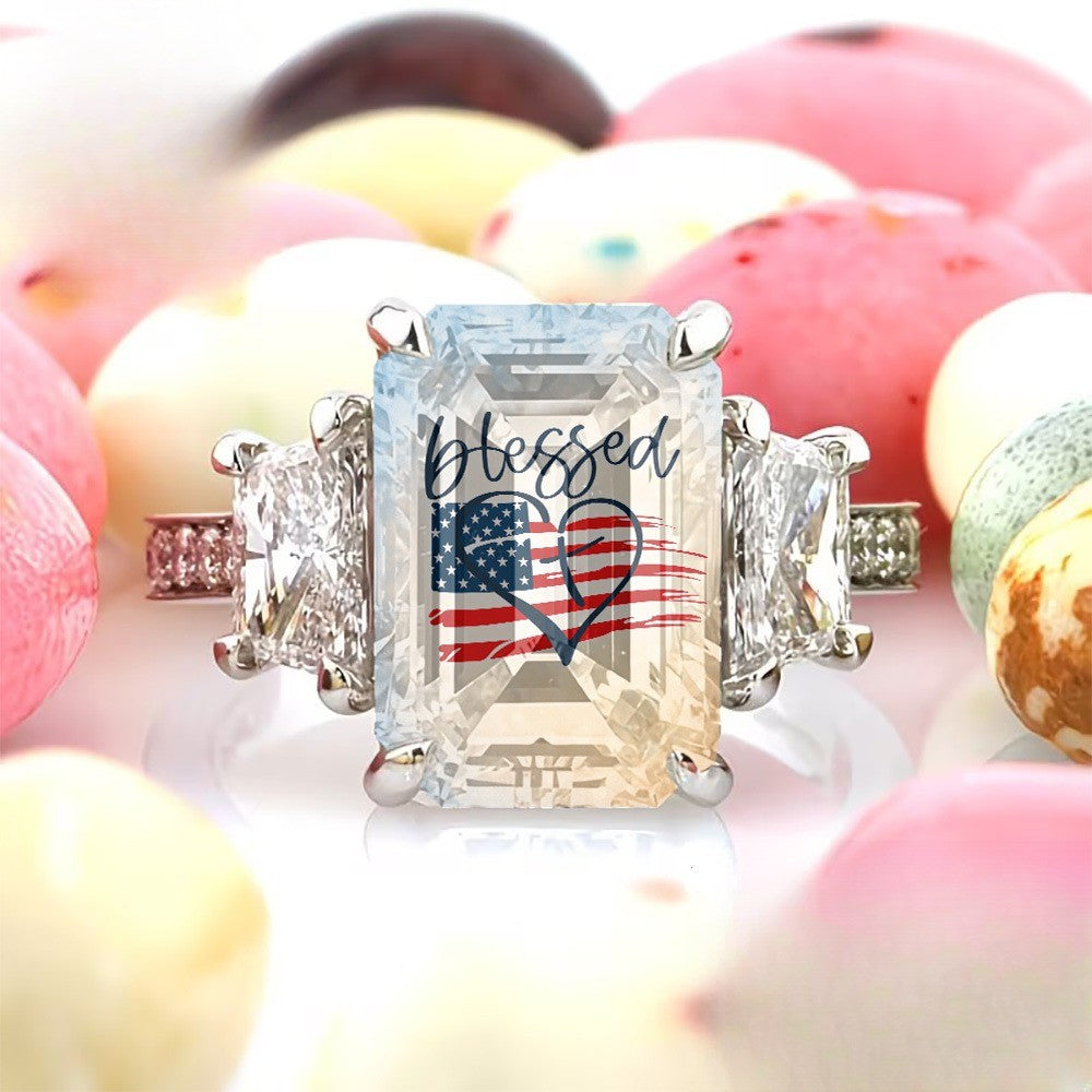 Blessed Flag Heart Square Ring