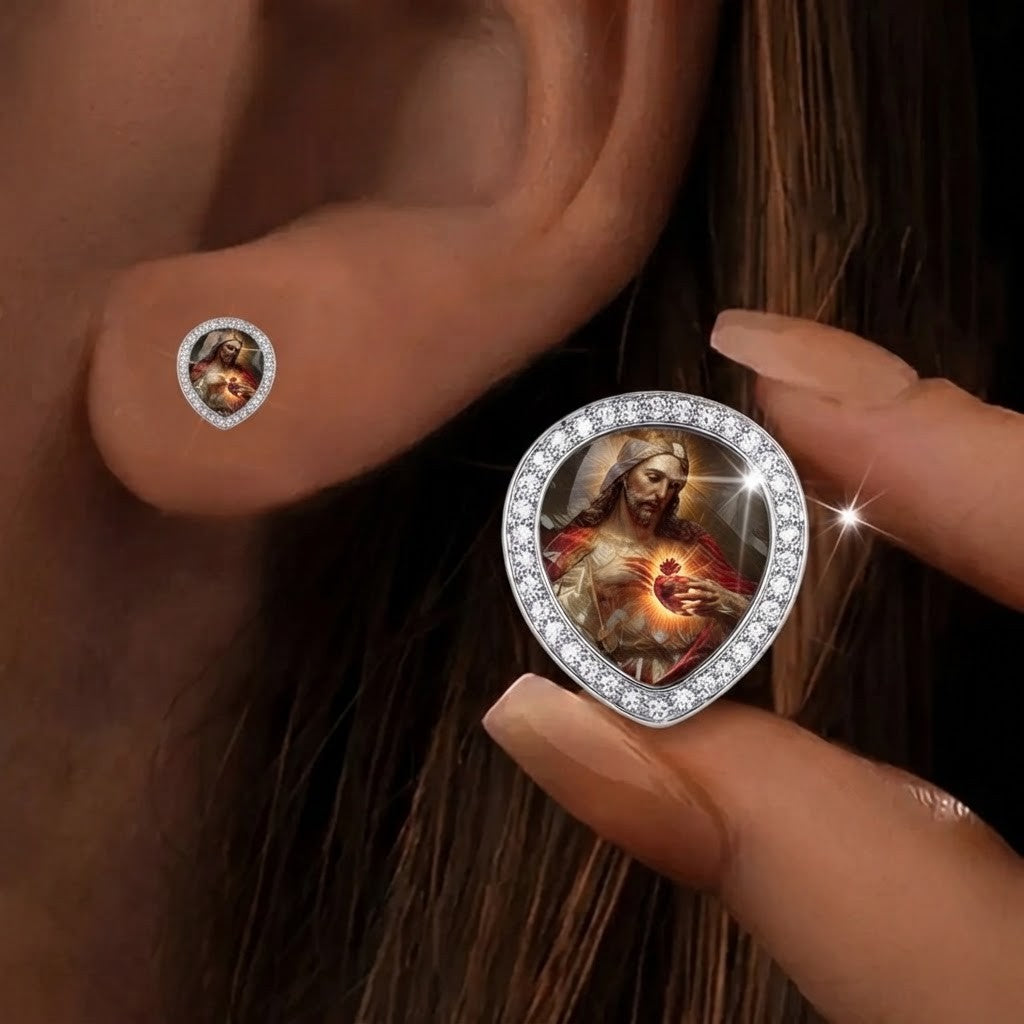 Sacred Heart Glass Stud Earrings