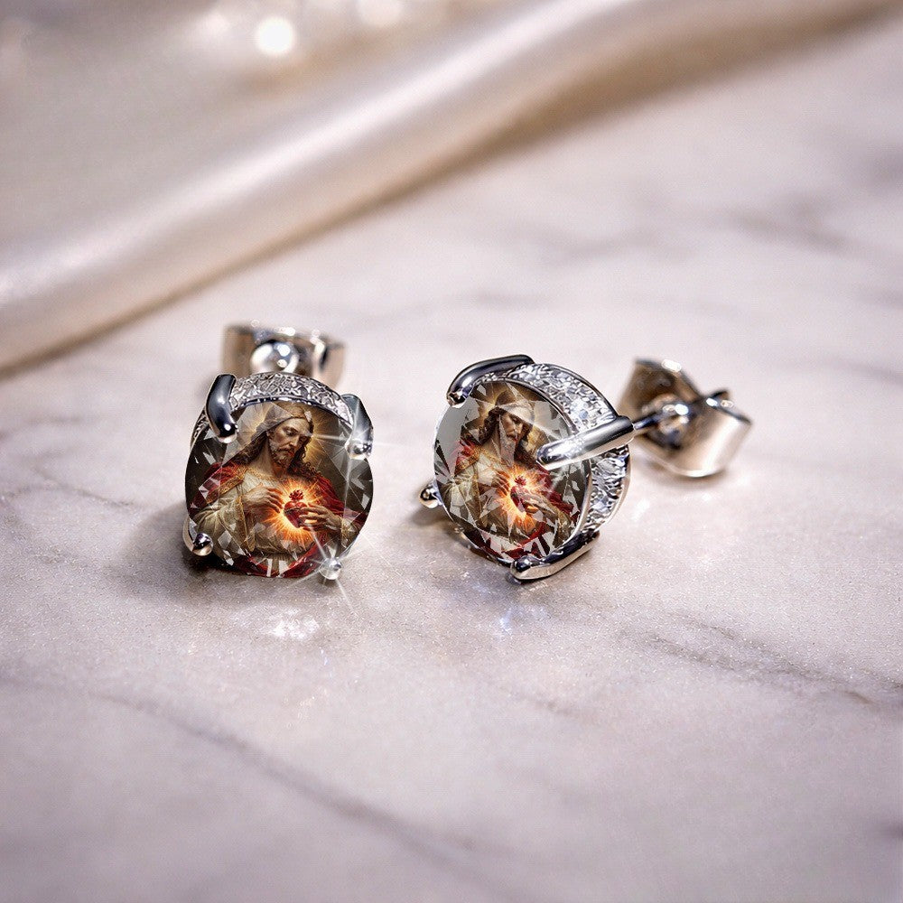 Sacred Heart Glass Stud Earrings