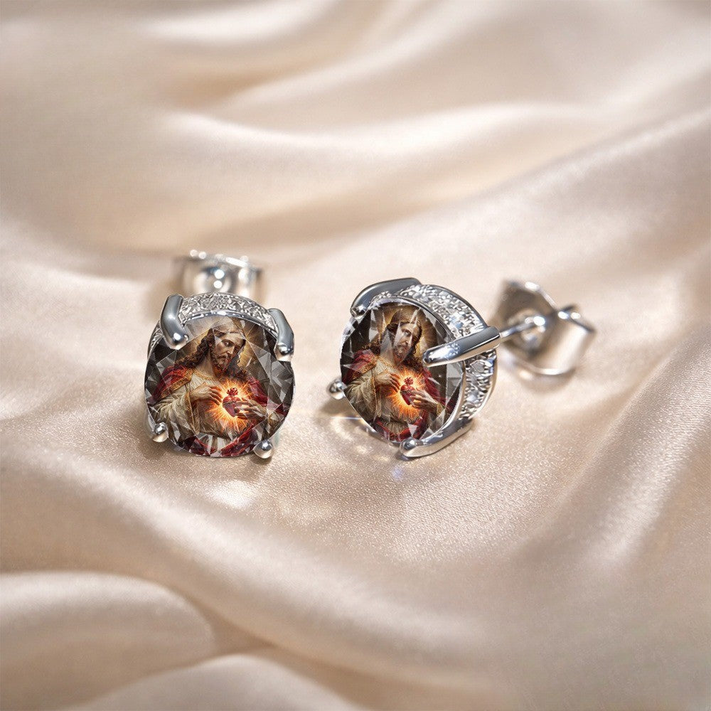 Sacred Heart Glass Stud Earrings