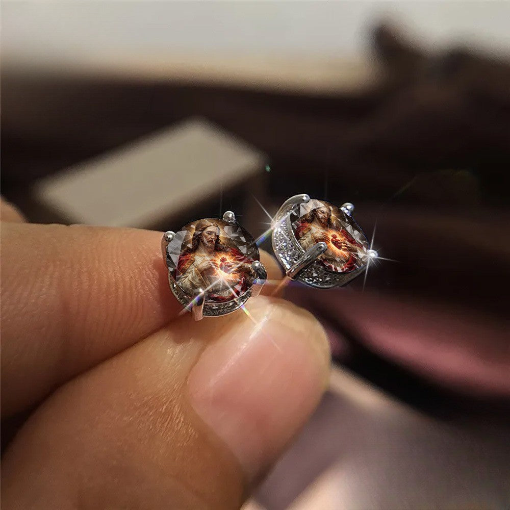 Sacred Heart Glass Stud Earrings