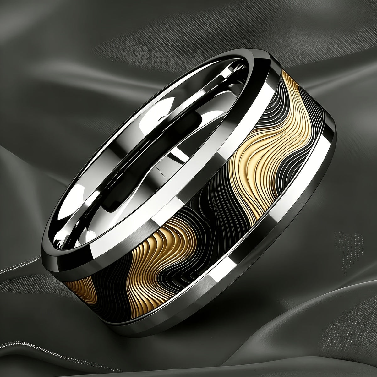 Black Gold Wave Ring