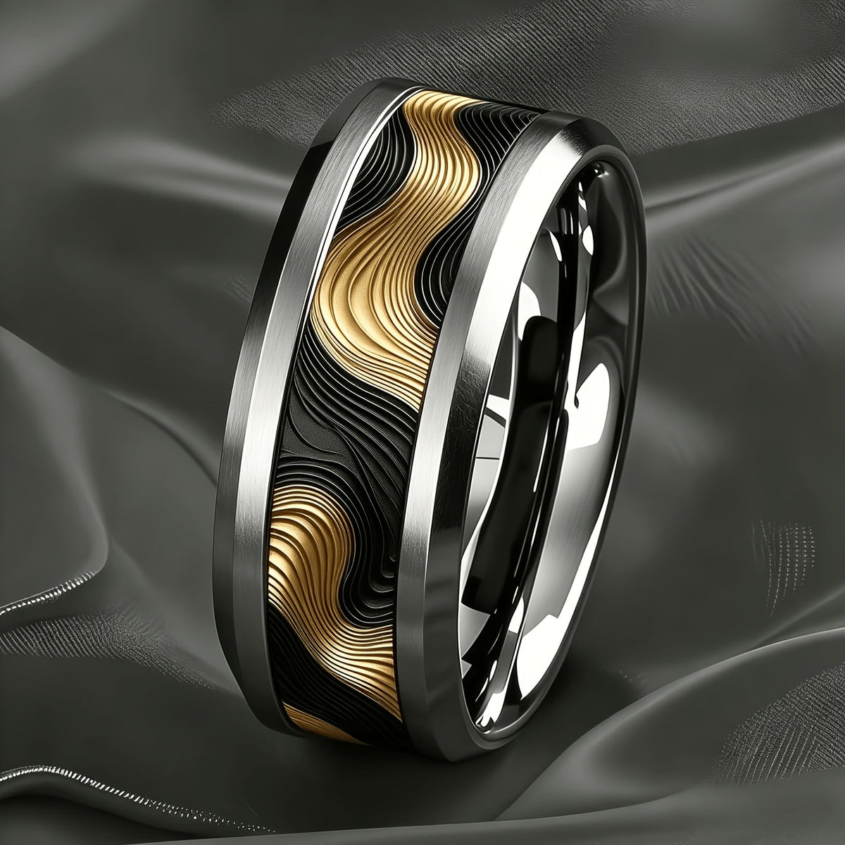 Black Gold Wave Ring