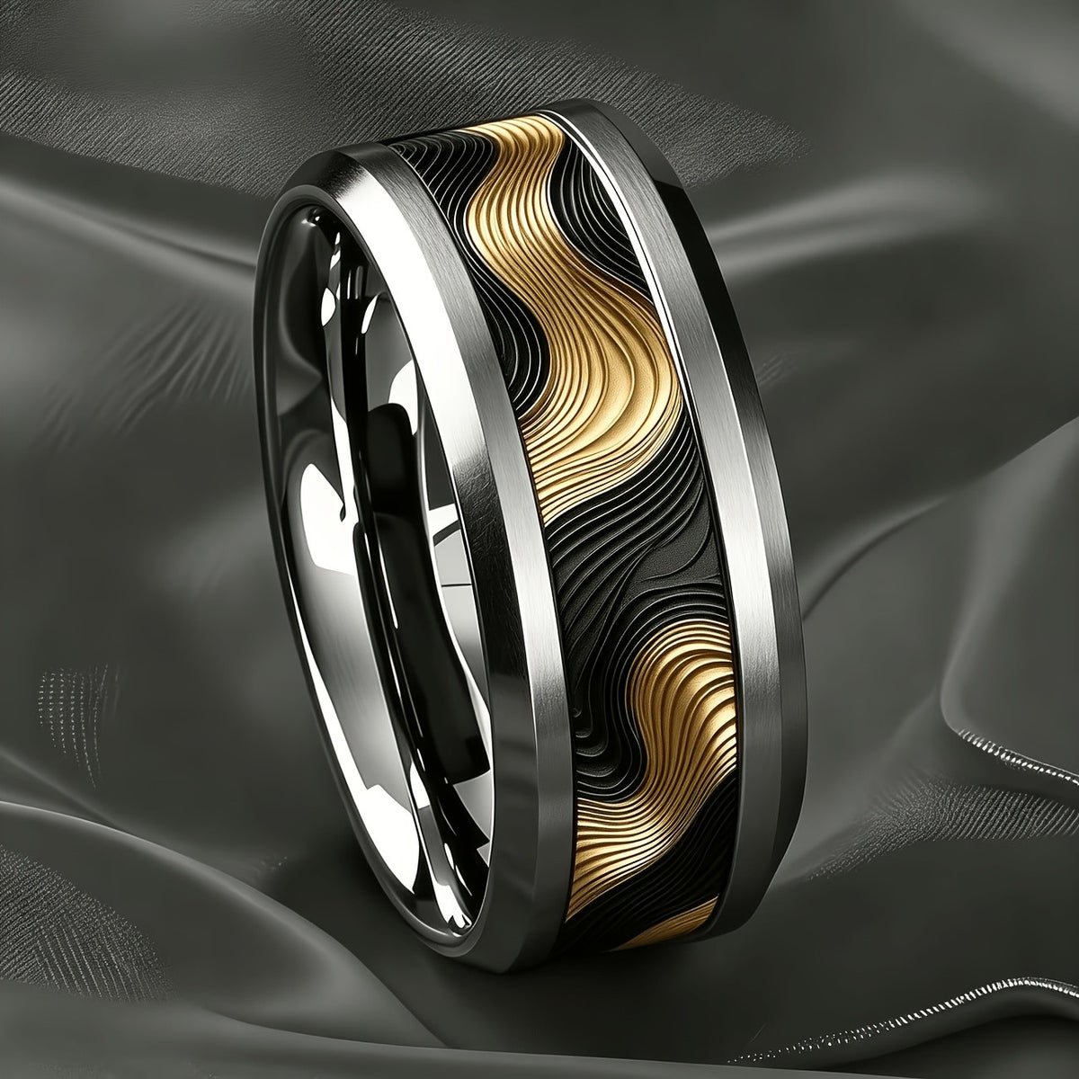 Black Gold Wave Ring