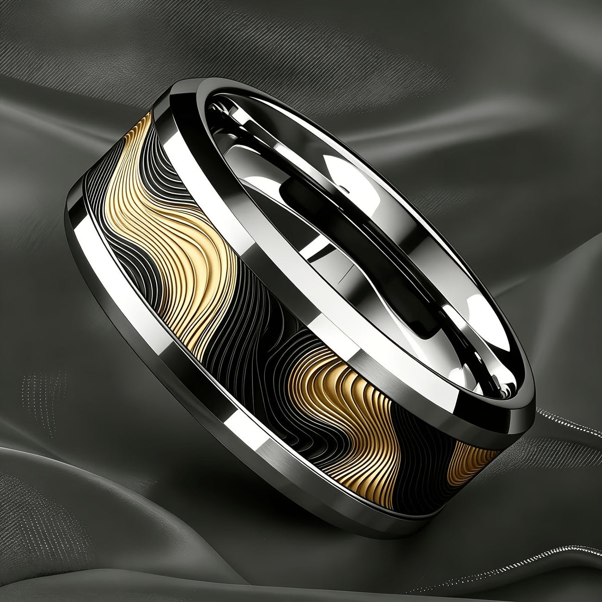 Black Gold Wave Ring