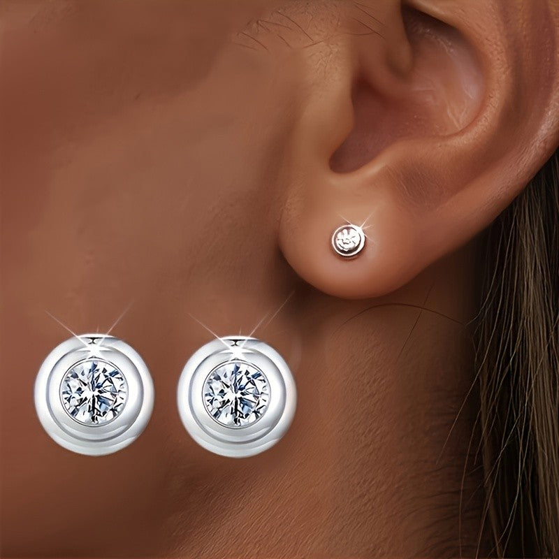 Round Cubic Zirconia Stud Earrings