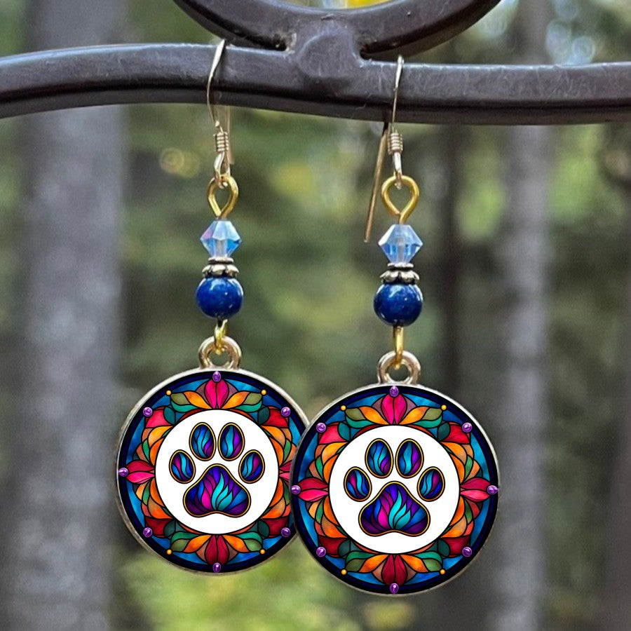 Colorful Paw Print Drop Earrings