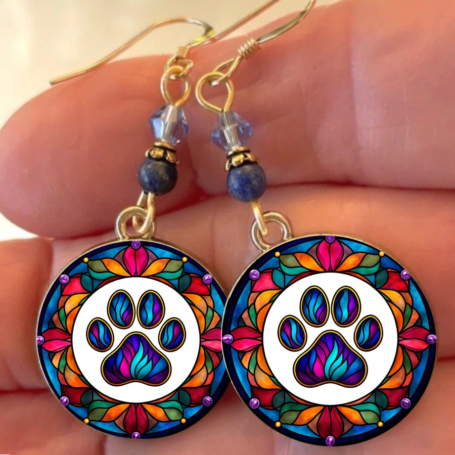 Colorful Paw Print Drop Earrings
