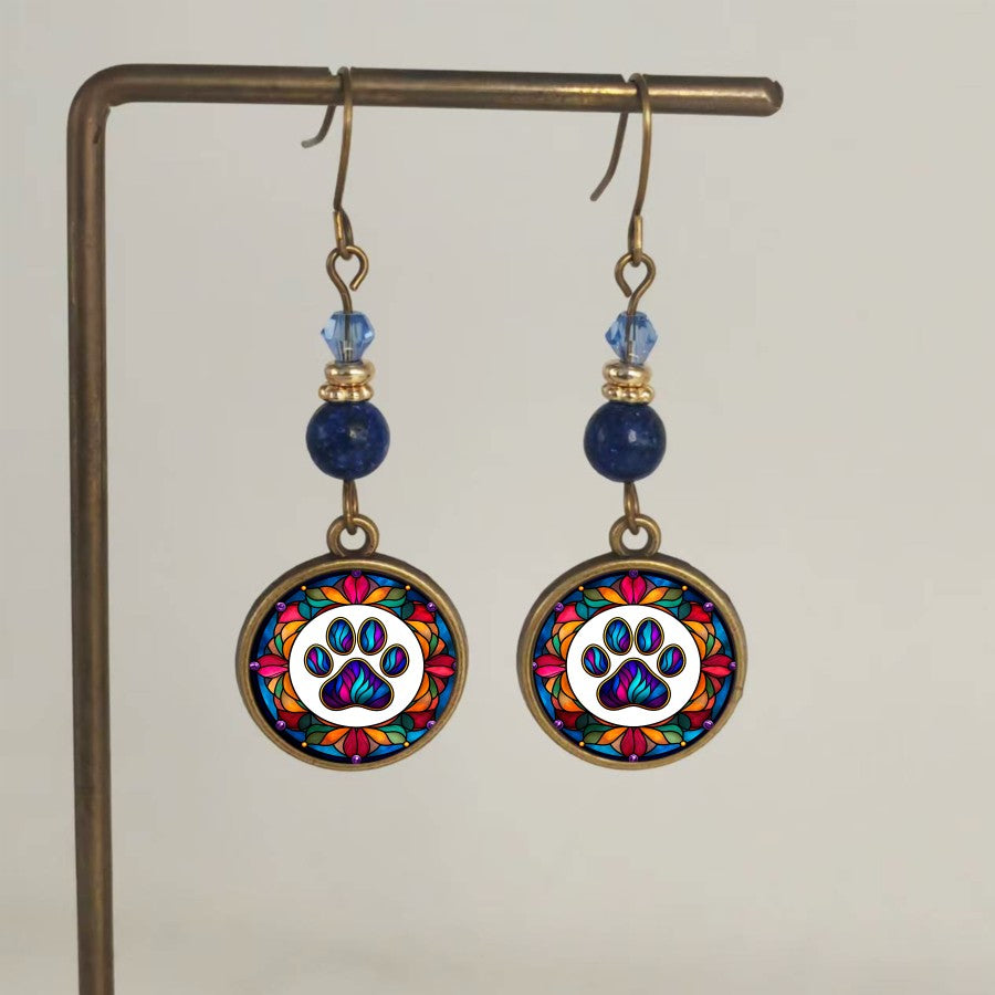 Colorful Paw Print Drop Earrings