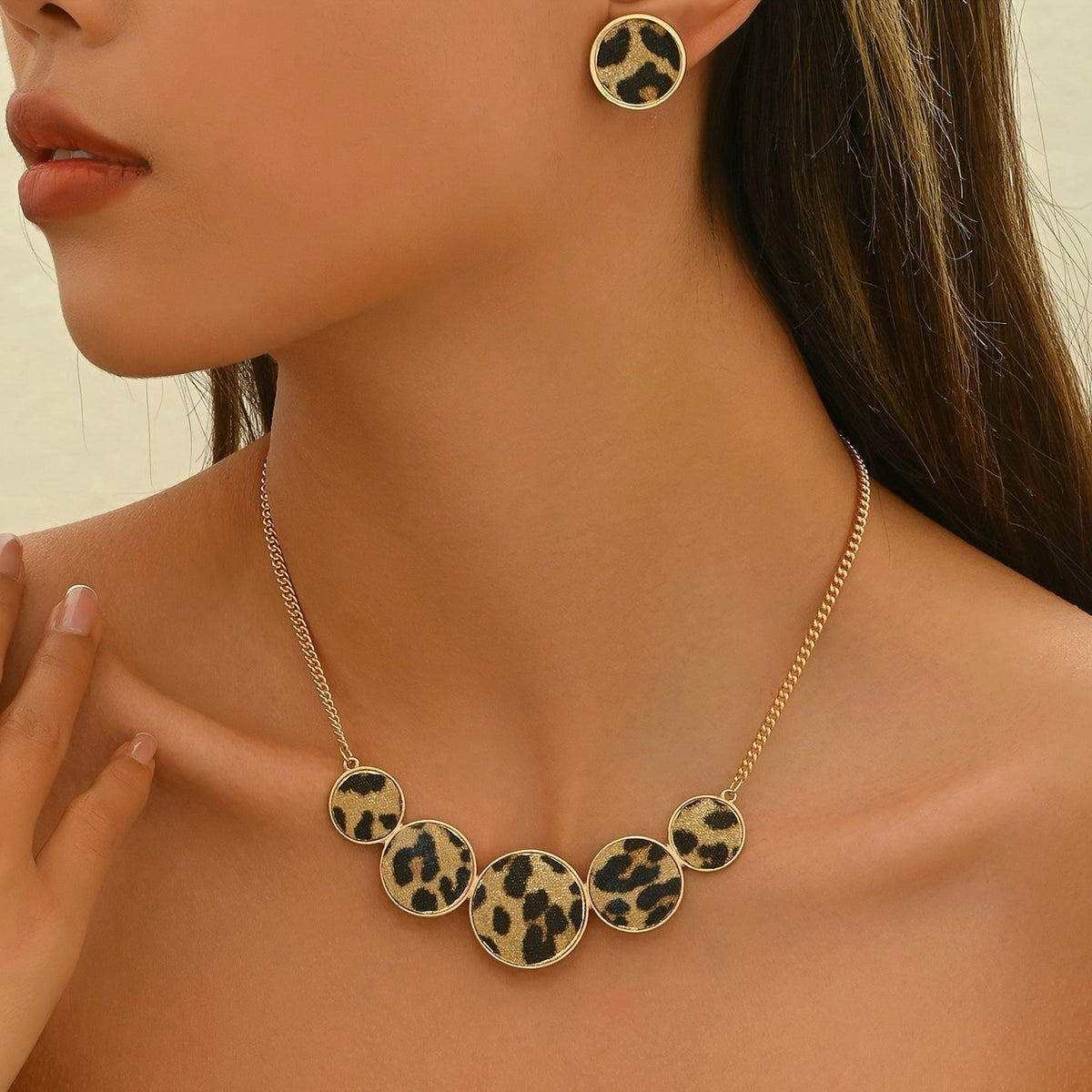 Leopard Disc Necklace & Earring Set