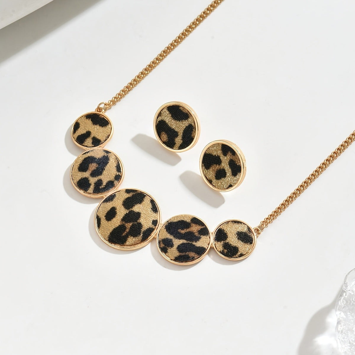 Leopard Disc Necklace & Earring Set