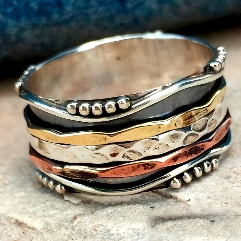 Tri-Color Carved Wave Ring
