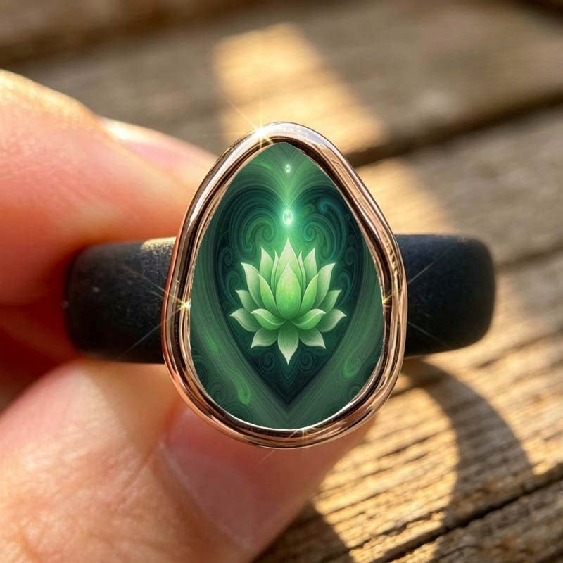 Green Lotus Teardrop Ring