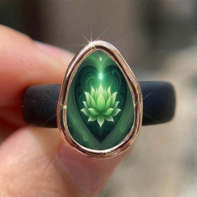Green Lotus Teardrop Ring
