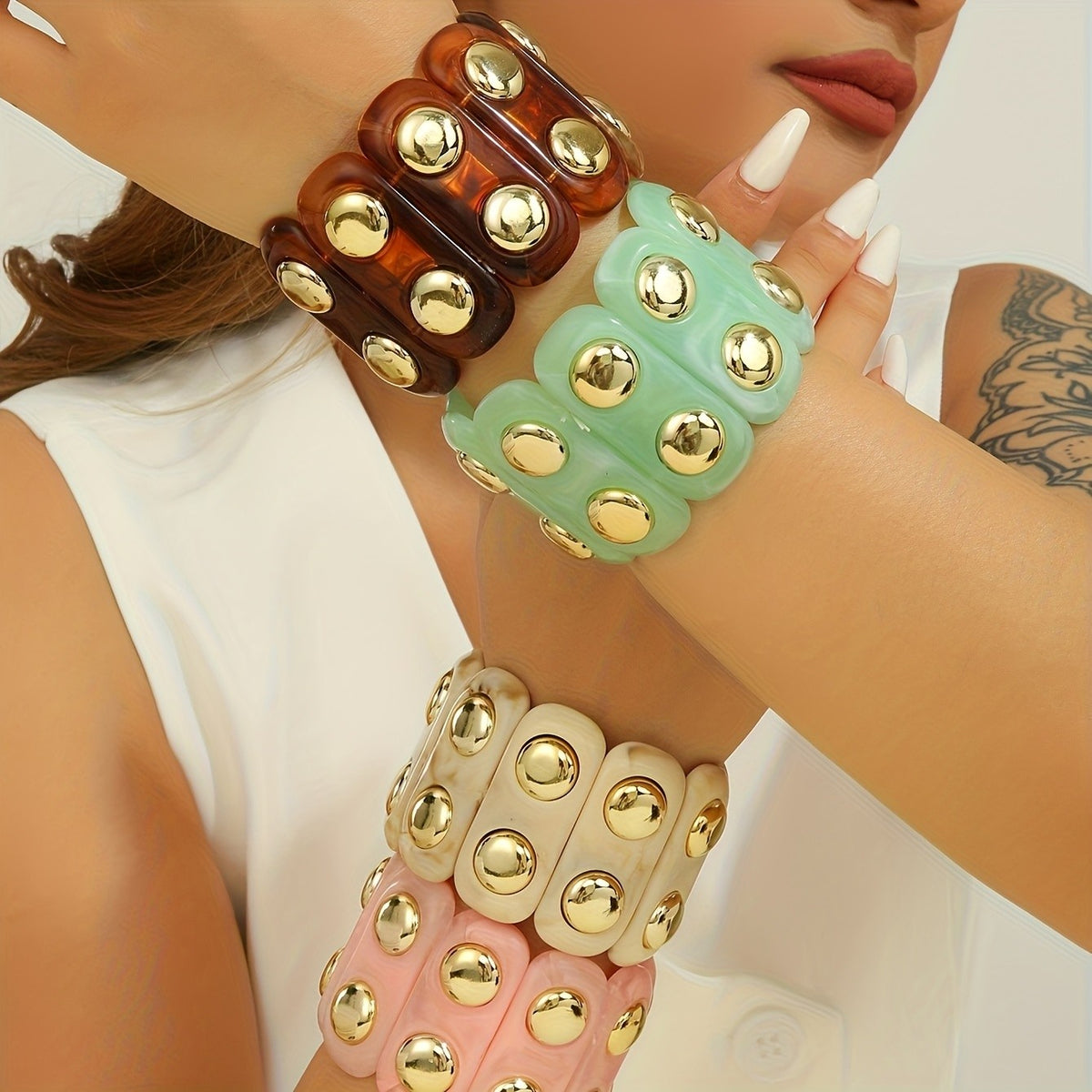 Pink Geometric Disc Bracelet