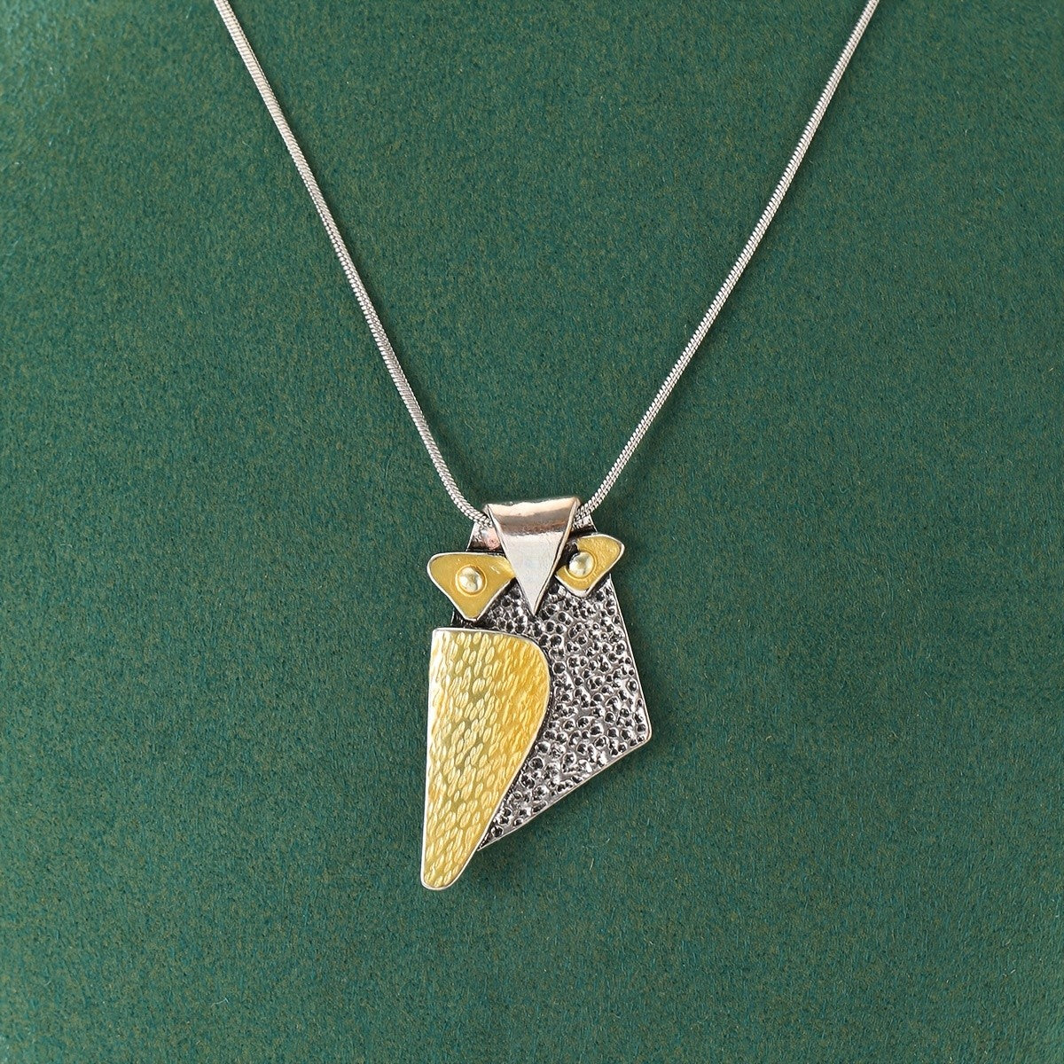 Two-Tone Textured Owl Necklace