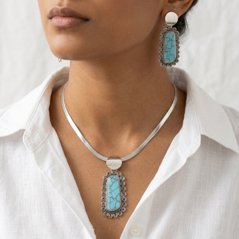 Turquoise Scrollwork Jewelry Set