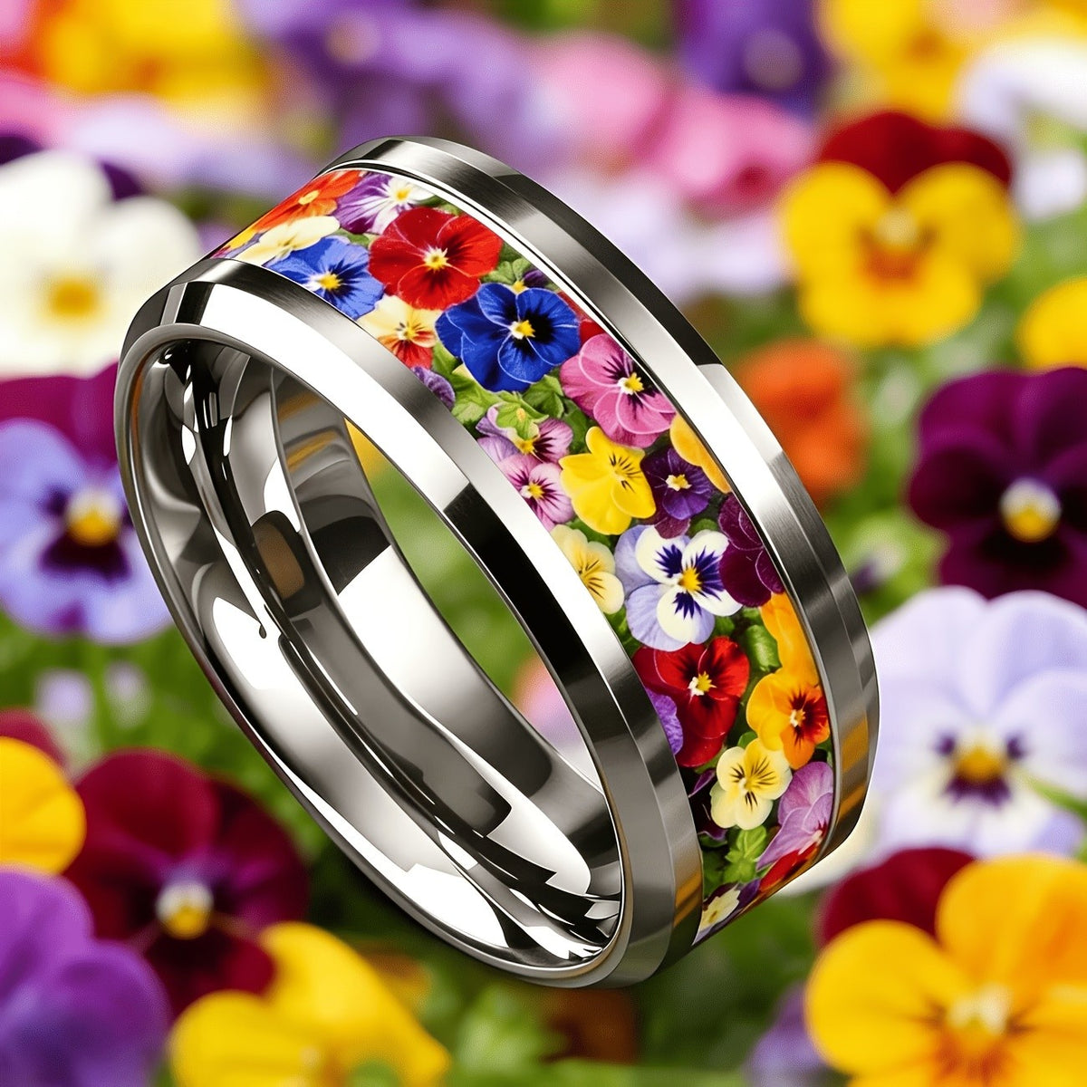 Colorful Pansy Floral Ring
