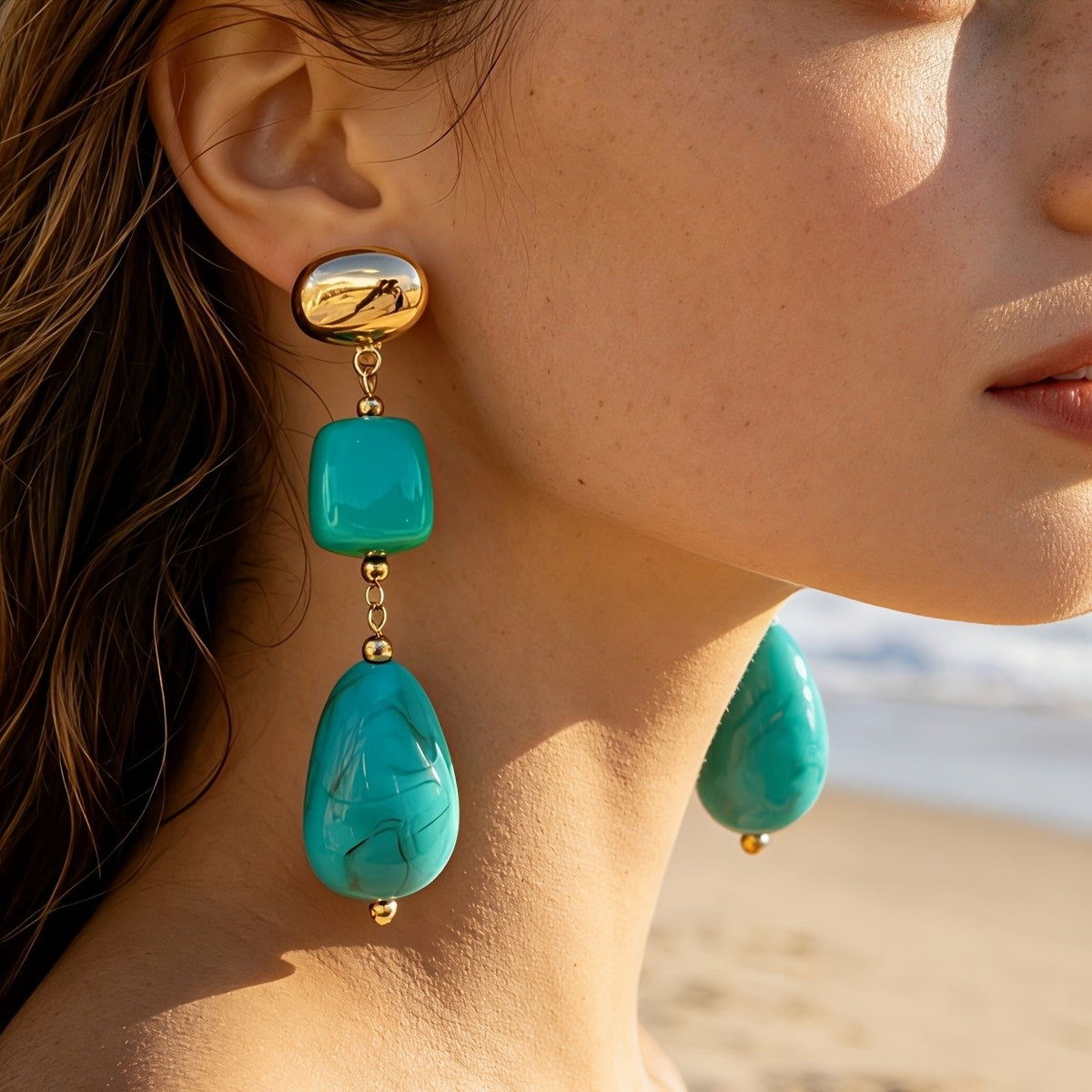 Teal Square & Drop Earrings