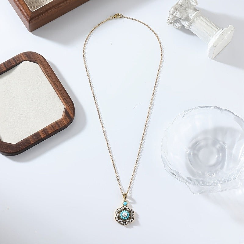 Turquoise Pearl Medallion Necklace