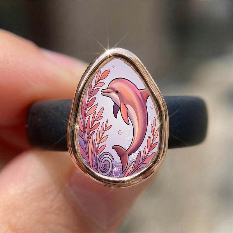 Pink Dolphin Teardrop Ring