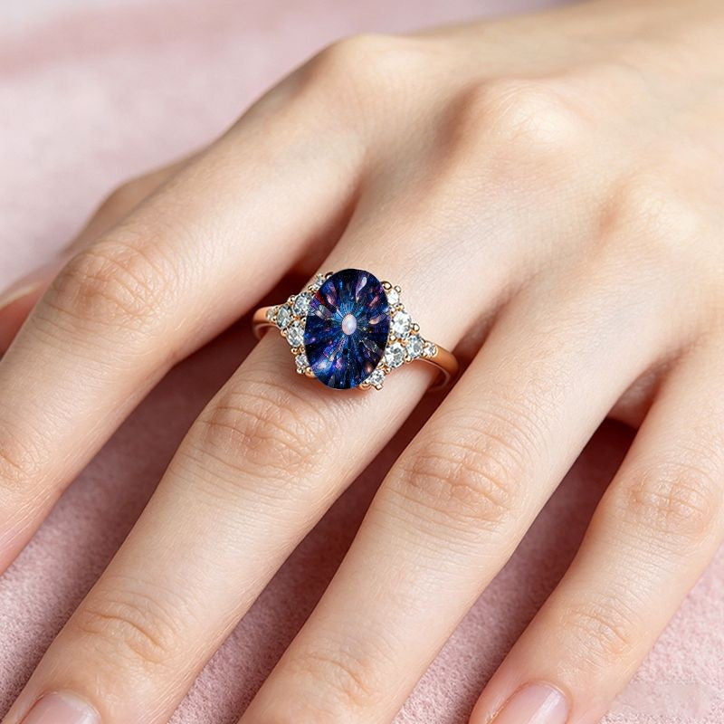 Blue Starburst Oval Ring
