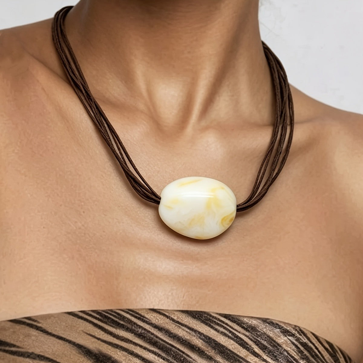 Marbled Oval Multi-Strand Necklace