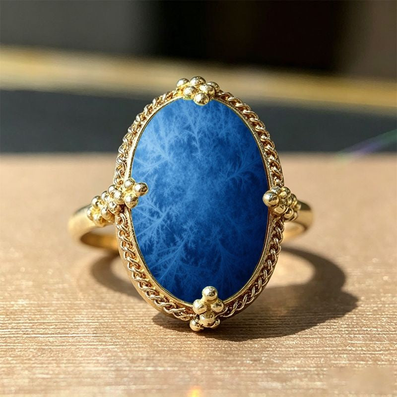 Blue Fern Oval Ring
