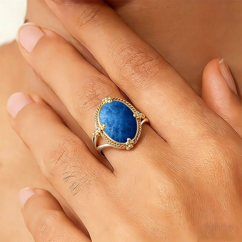 Blue Fern Oval Ring