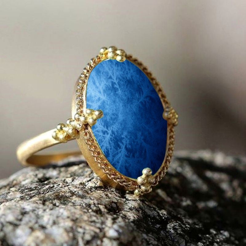 Blue Fern Oval Ring