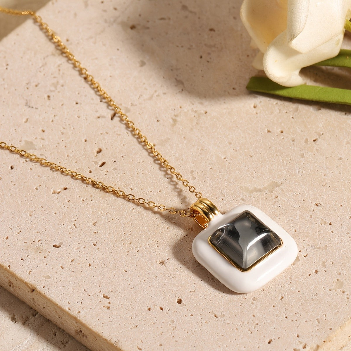 Square Glass Inlay Pendant Necklace